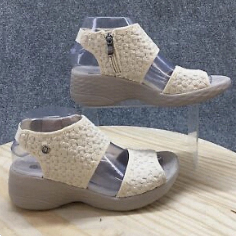 Bzees Cream Wedge Sandals with Perforated Design